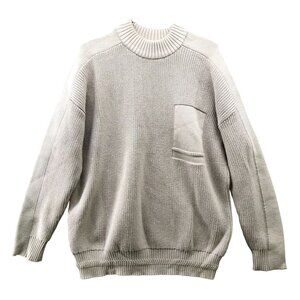 Zara Cotton Sweater Mens L Beige Crewneck Relaxed Chunky Ribbed Stretch